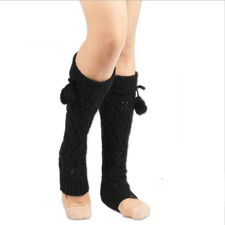 Long Hair Ball Knee Pads Thick Warm Knitted Foot Cover