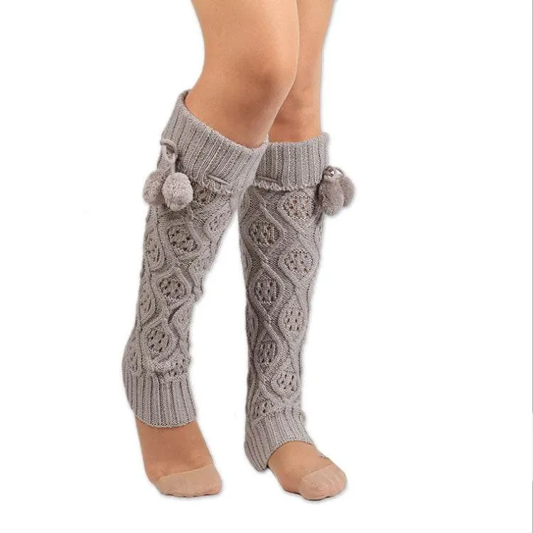 Long Hair Ball Knee Pads Thick Warm Knitted Foot Cover