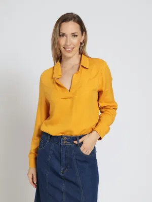 Long Sleeve Collared Blouse - Mustard