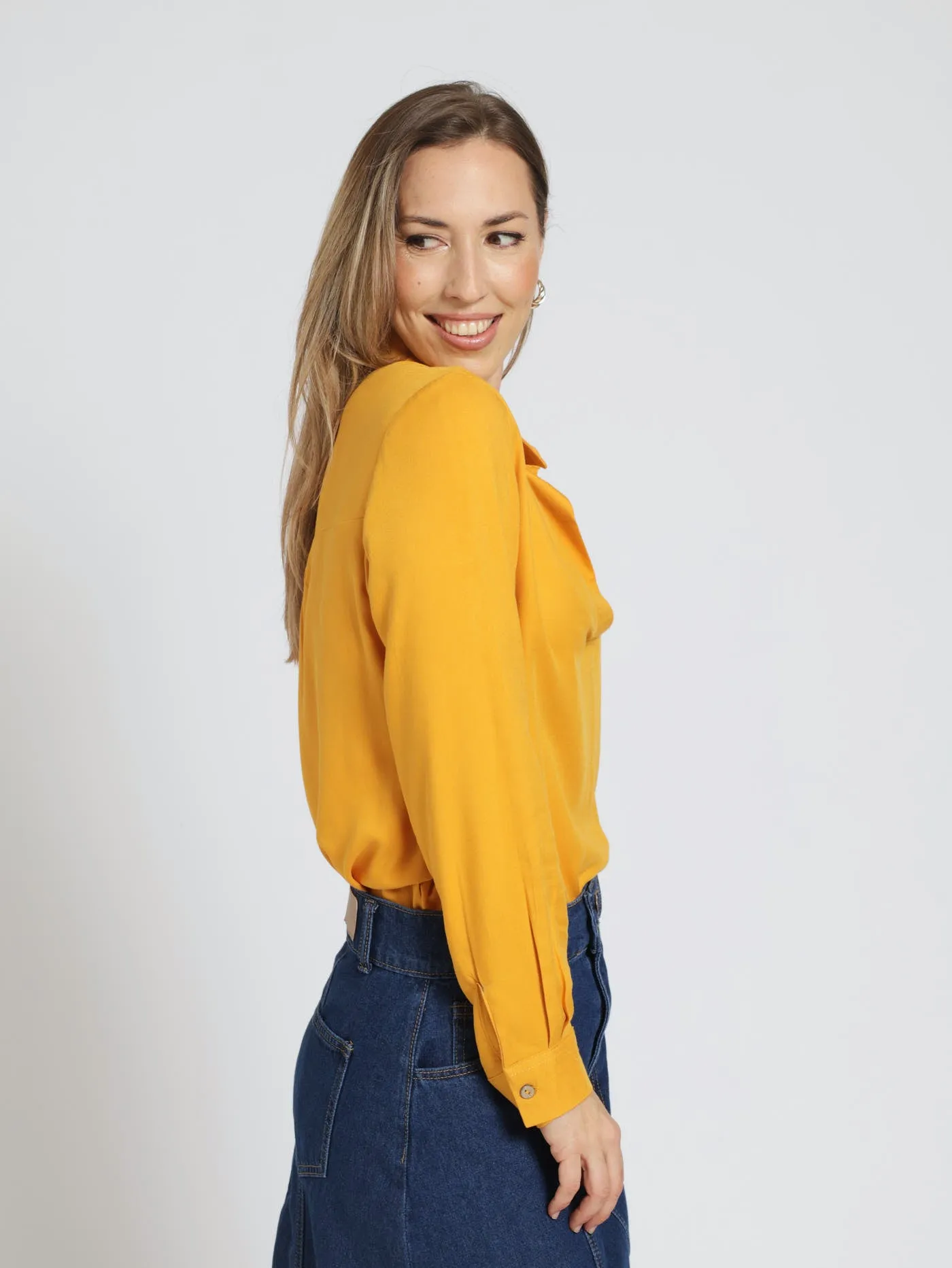 Long Sleeve Collared Blouse - Mustard