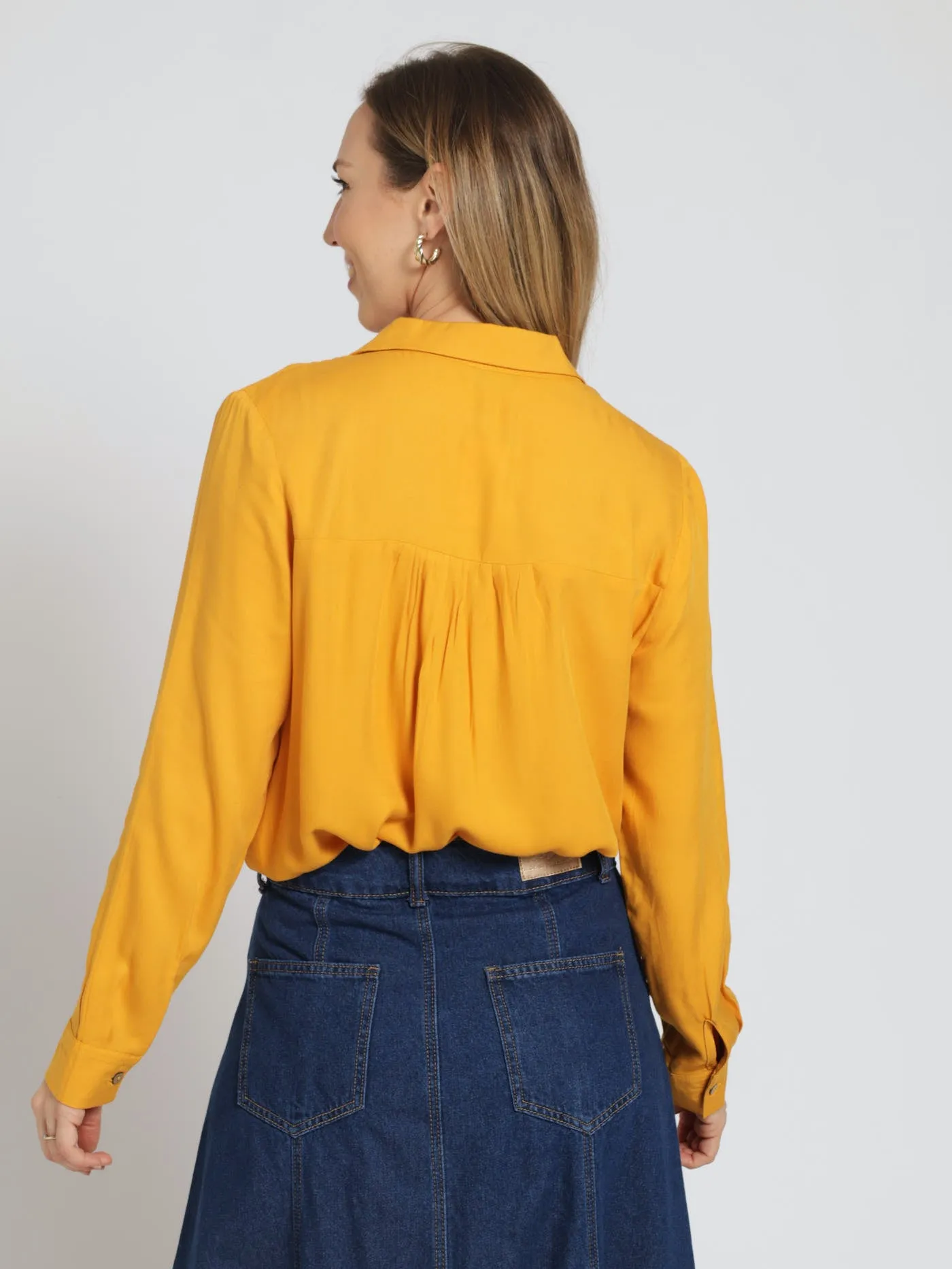 Long Sleeve Collared Blouse - Mustard