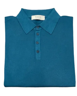 Long-Sleeve Cotton Polo - Dark Teal