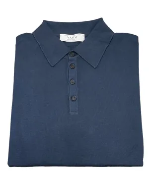 Long-Sleeve Cotton Polo - Navy