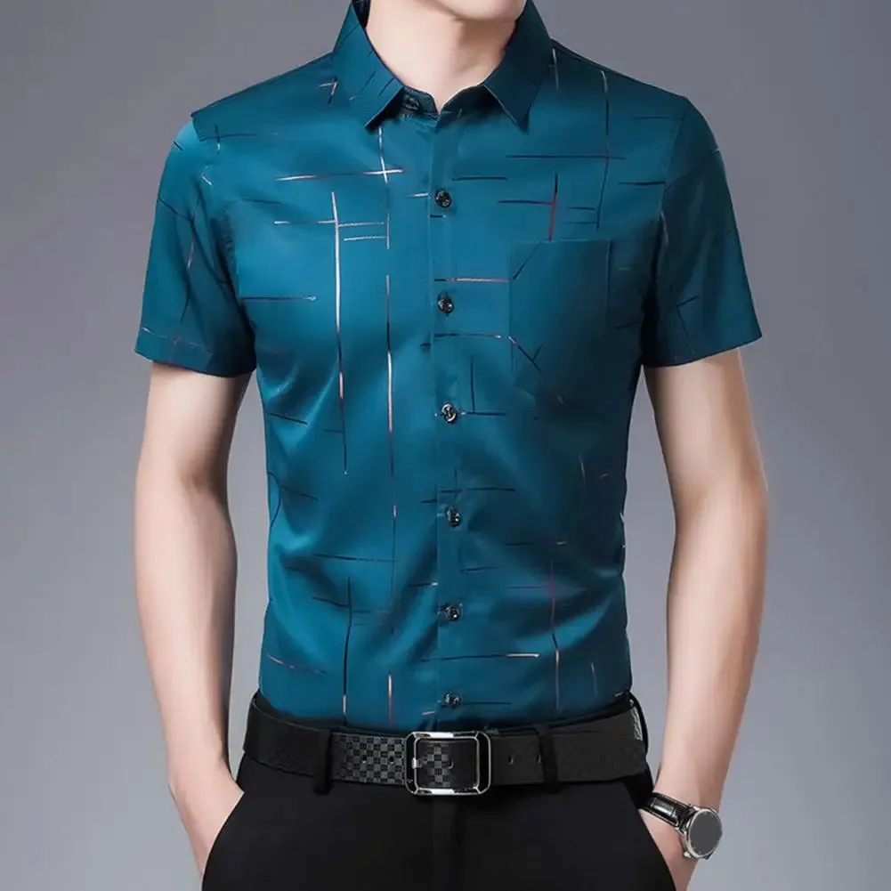 LuxStyle Herren Seidiges Sommer Arbeitshemd