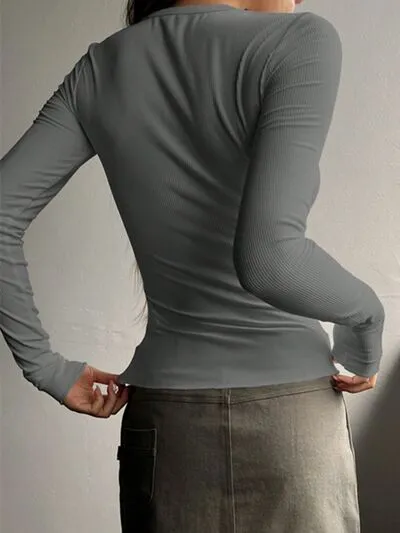Lydia Half Button Long Sleeve T-Shirt