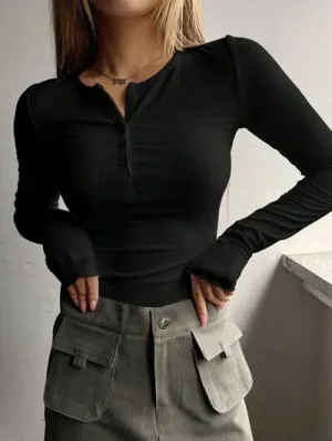 Lydia Half Button Long Sleeve T-Shirt