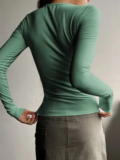 Lydia Half Button Long Sleeve T-Shirt