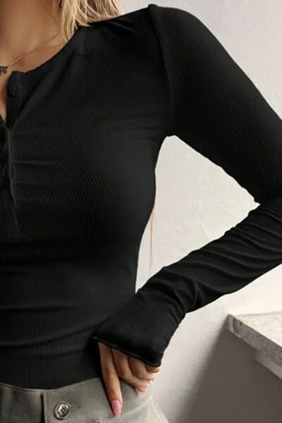 Lydia Half Button Long Sleeve T-Shirt