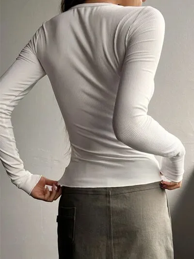 Lydia Half Button Long Sleeve T-Shirt