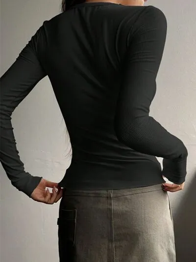 Lydia Half Button Long Sleeve T-Shirt