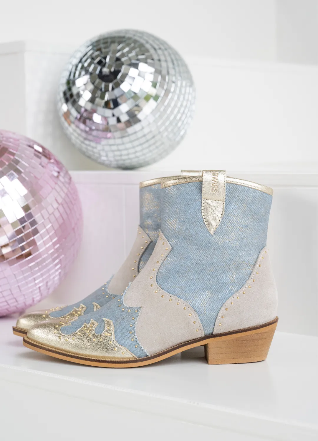 LYON studs denim - Westernboots | Champagne / Jeans