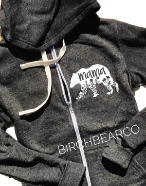Mama Bear Floral Zip Hoodie Sweatshirt - Mom Hoodie -