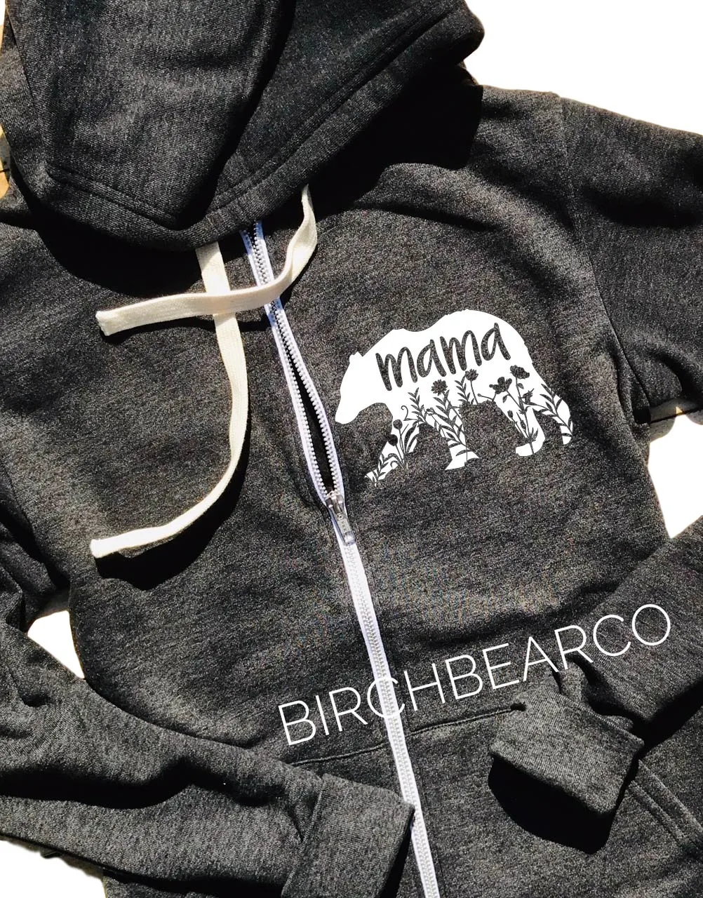 Mama Bear Floral Zip Hoodie Sweatshirt - Mom Hoodie -