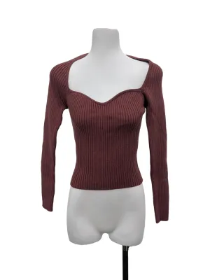 Maroon Square Neck Long Sleeve Blouse