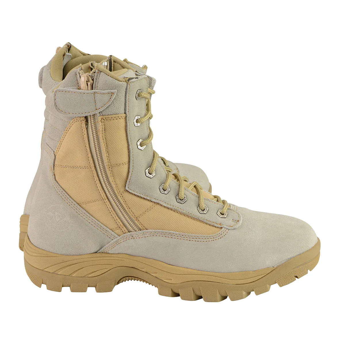 MBM9111 Men's Lace-Up Desert Sand 9-Inch Leather Tactical Boots with Side Zippers