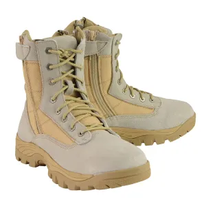 MBM9111 Men's Lace-Up Desert Sand 9-Inch Leather Tactical Boots with Side Zippers