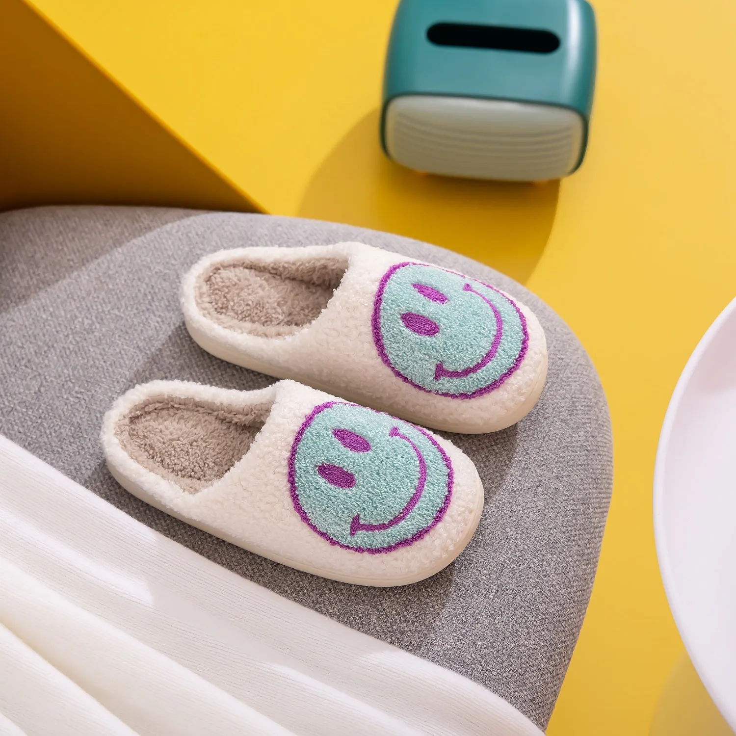 Melody Sky Blue Smiley Face Slippers