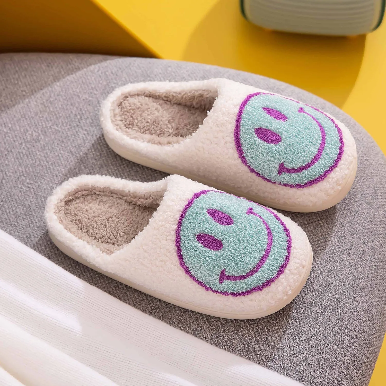 Melody Sky Blue Smiley Face Slippers