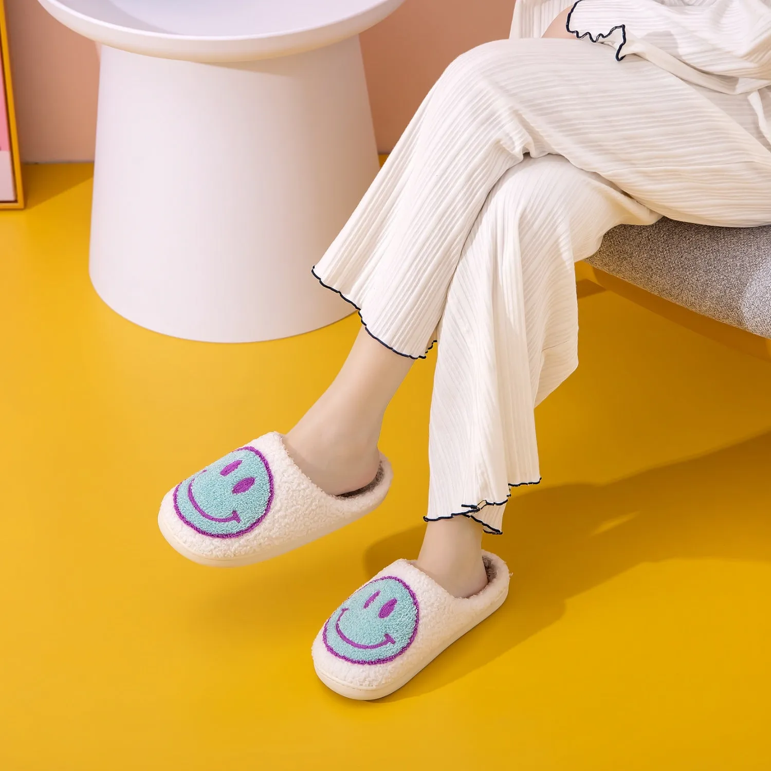 Melody Sky Blue Smiley Face Slippers