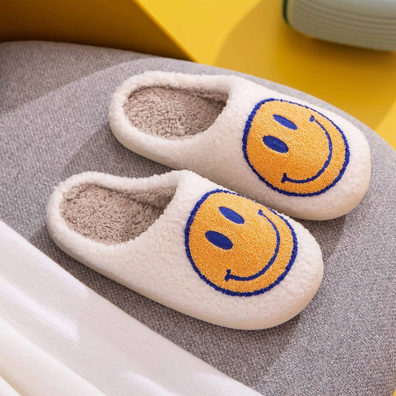 Melody Yellow Smiley Face Slippers