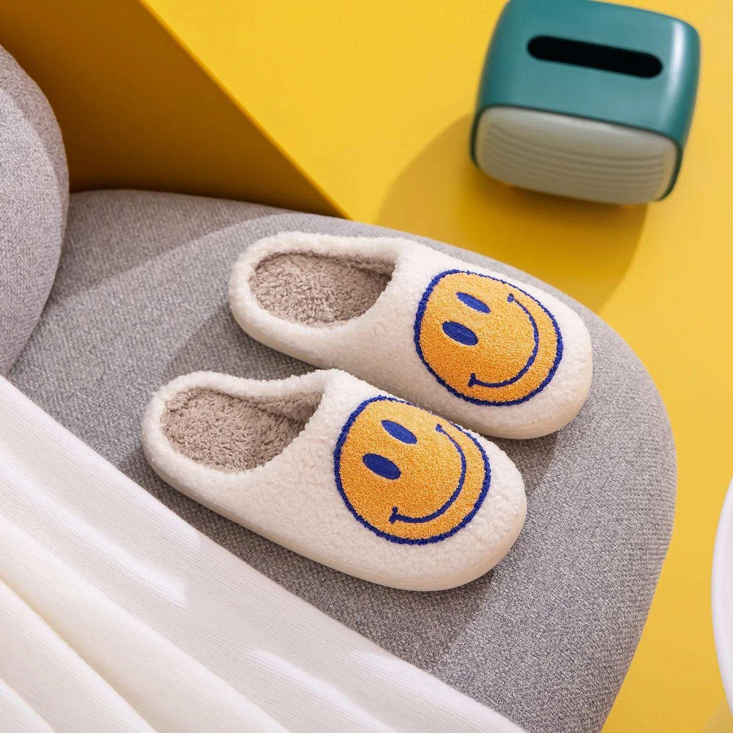 Melody Yellow Smiley Face Slippers