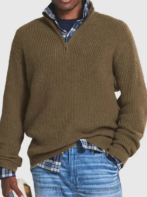 Men's Business Casual Loose Zipper Stand Collar Sweater
