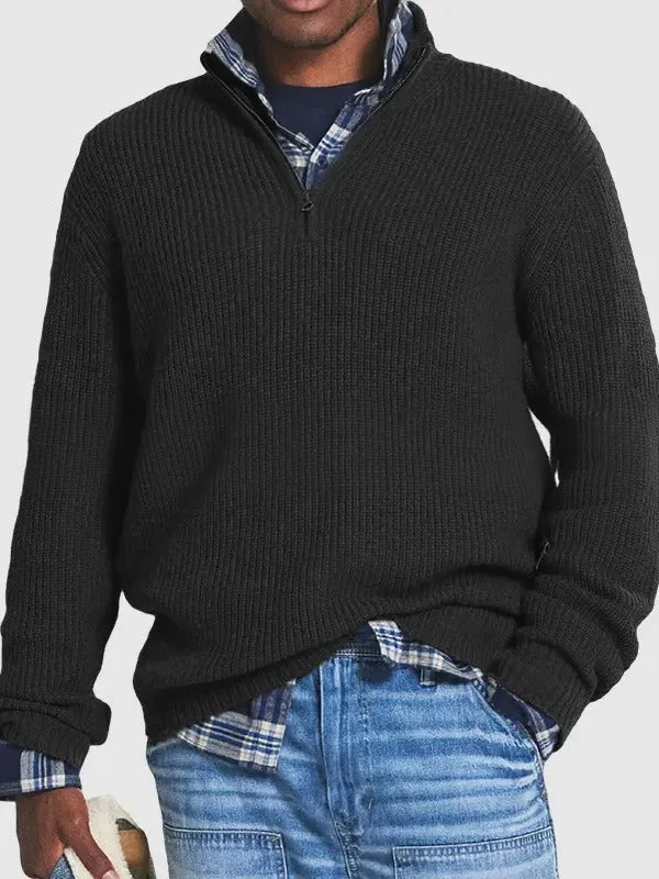 Men's Business Casual Loose Zipper Stand Collar Sweater