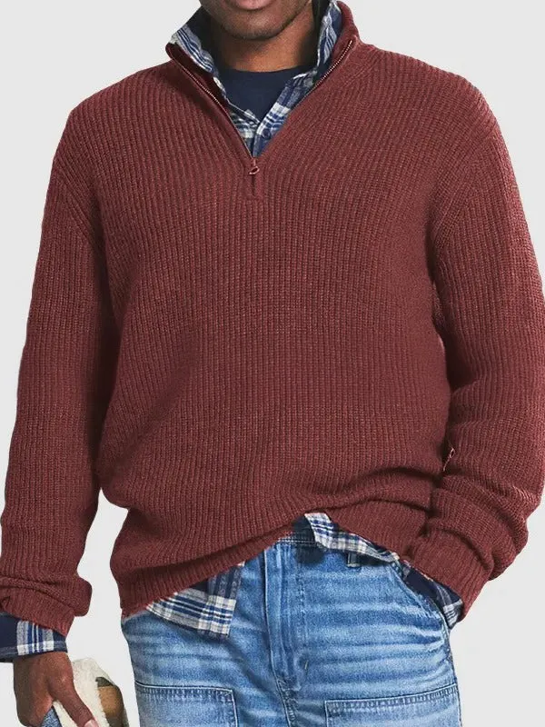 Men's Business Casual Loose Zipper Stand Collar Sweater