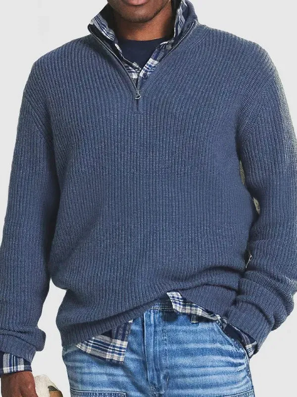 Men's Business Casual Loose Zipper Stand Collar Sweater