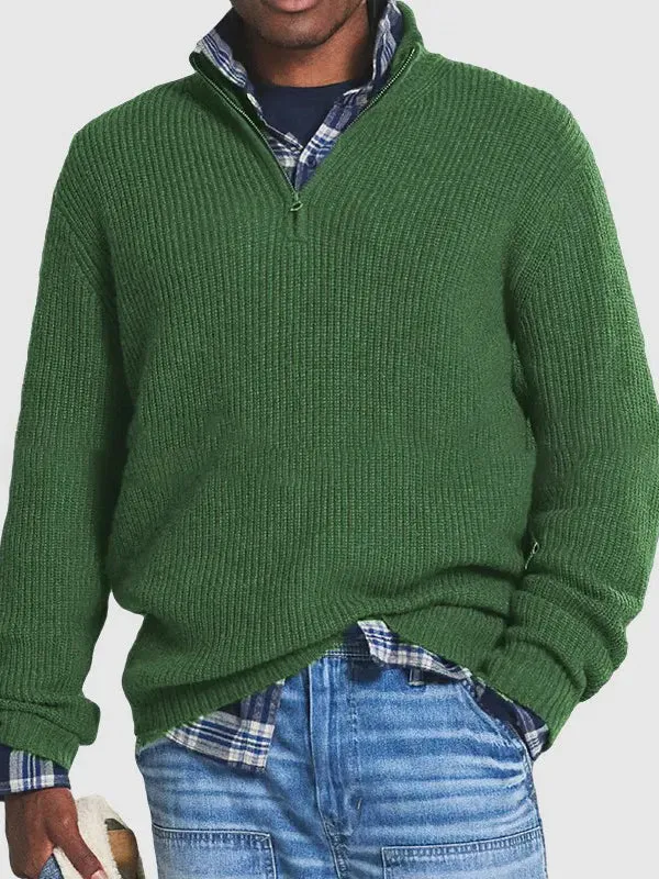 Men's Business Casual Loose Zipper Stand Collar Sweater