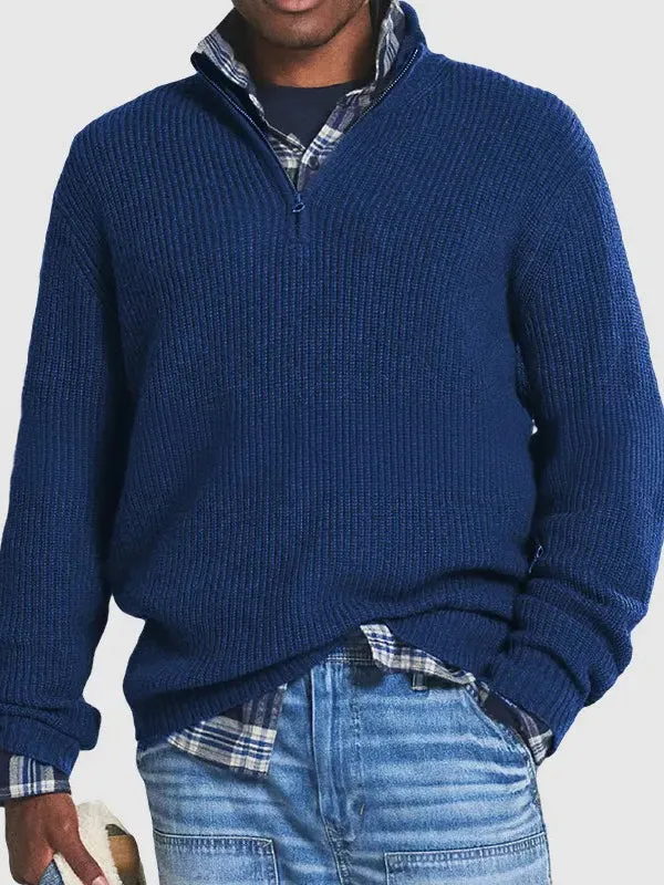 Men's Business Casual Loose Zipper Stand Collar Sweater