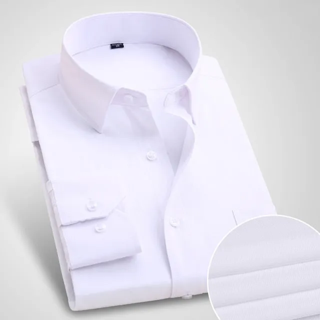 Men's Classic Long Sleeve Standard-fit Dress Shirts Formal Business Social Simple Basic Design White Work Office Casual Shirt