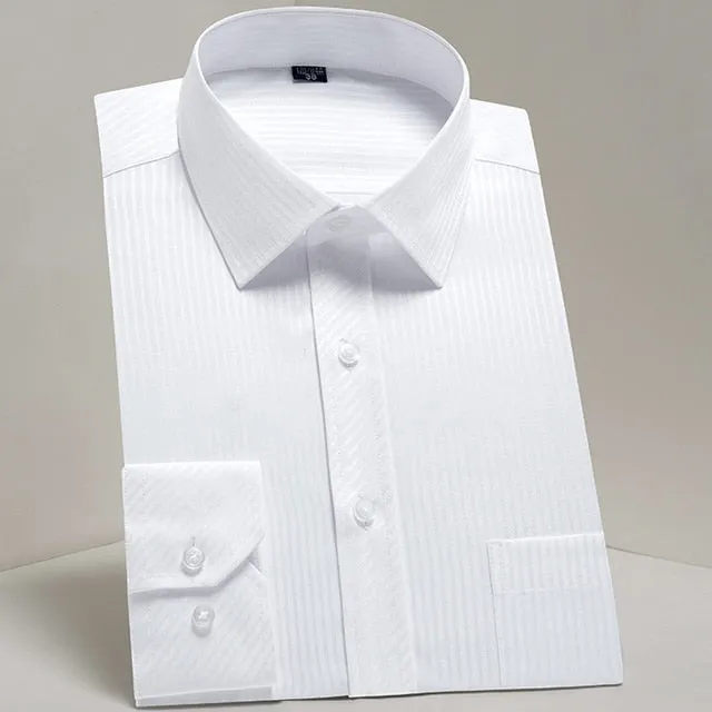 Men's Classic Long Sleeve Standard-fit Dress Shirts Formal Business Social Simple Basic Design White Work Office Casual Shirt