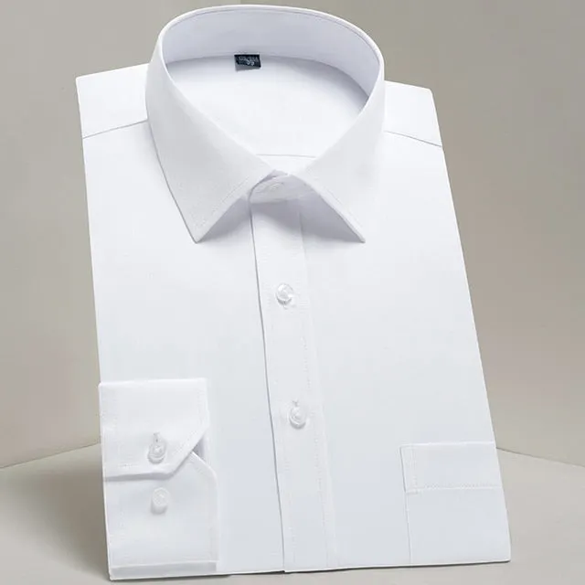 Men's Classic Long Sleeve Standard-fit Dress Shirts Formal Business Social Simple Basic Design White Work Office Casual Shirt
