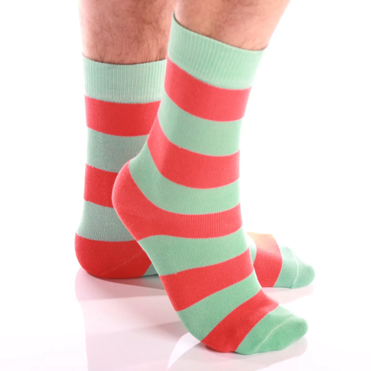 Men's Colorful Light Green & Orange Thick Lines Socks