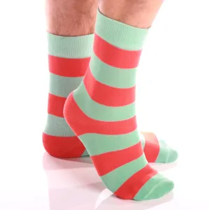 Men's Colorful Light Green & Orange Thick Lines Socks