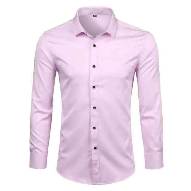 Men's Comfortable Bamboo Fiber Dress Shirts Casual Slim Fit Long Sleeve Male Social Shirts