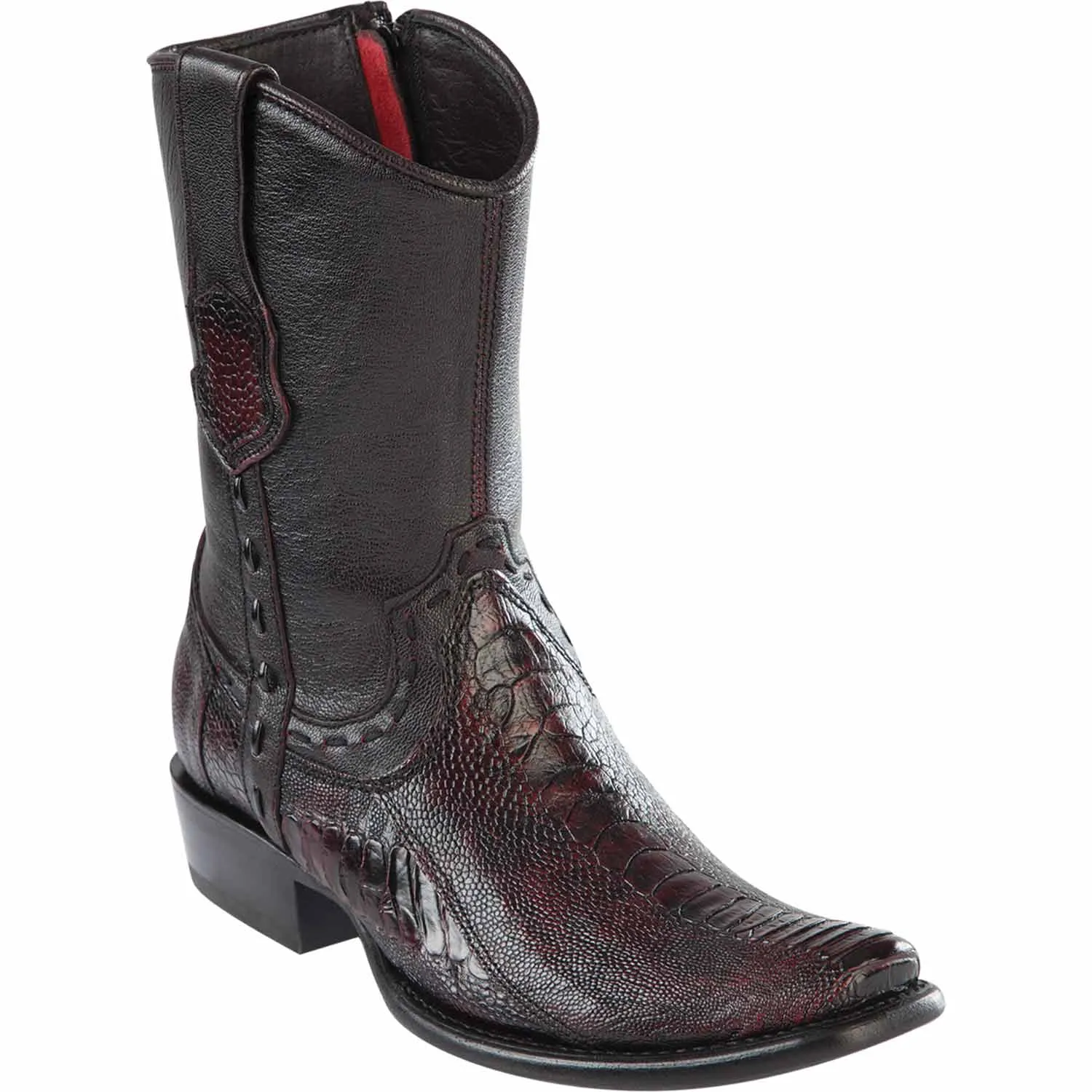 Men's Wild West Ostrich Leg Skin Dubai Toe Short Boots 279B05