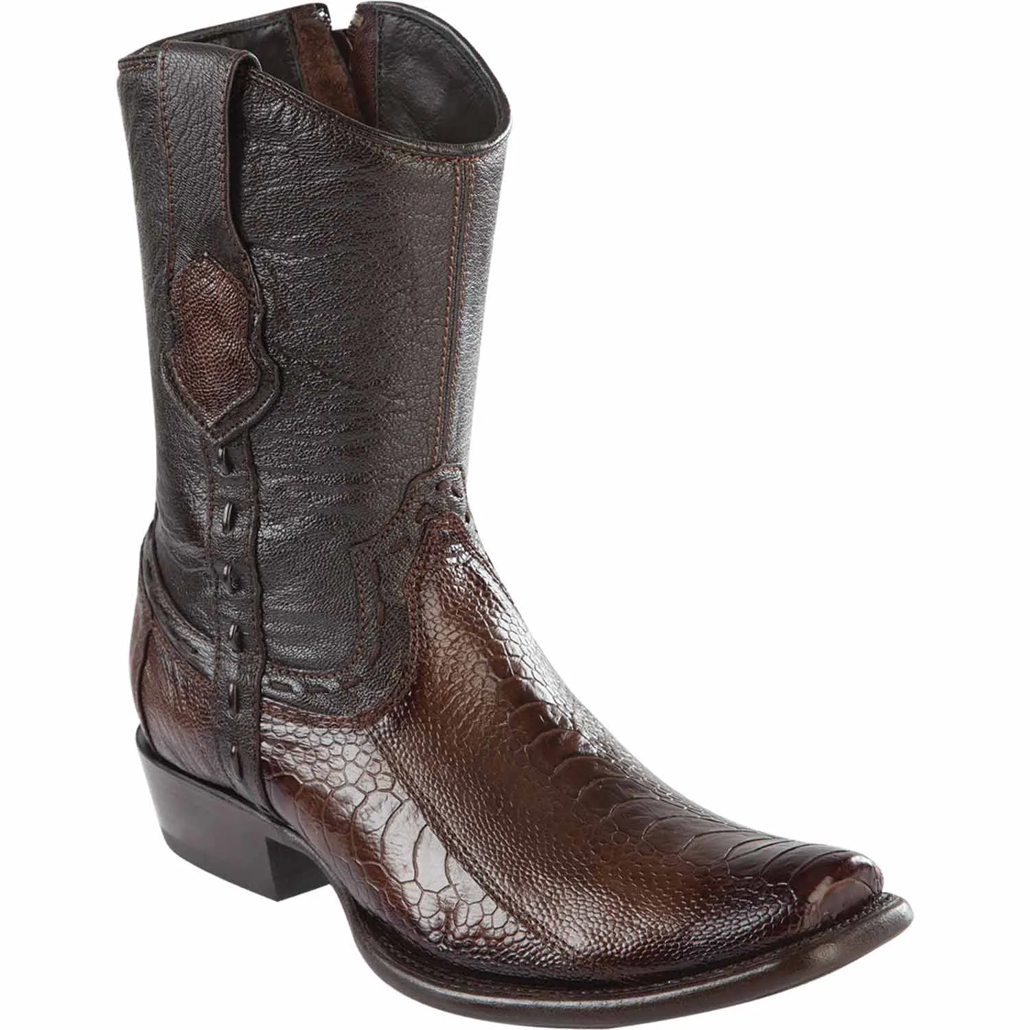 Men's Wild West Ostrich Leg Skin Dubai Toe Short Boots 279B05