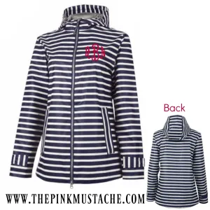 Monogrammed Navy Striped New Englander - Charles River - Rain Jacket / Navy Stripe