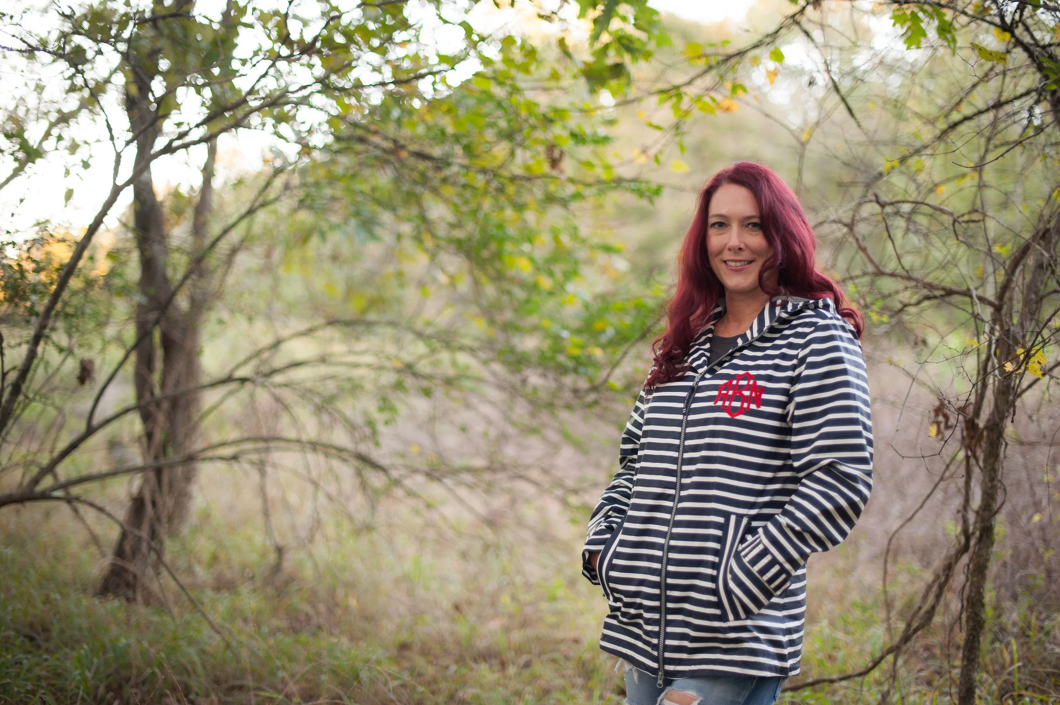 Monogrammed Navy Striped New Englander - Charles River - Rain Jacket / Navy Stripe