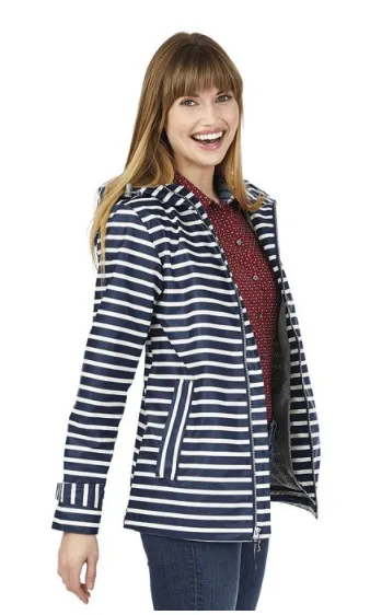 Monogrammed Navy Striped New Englander - Charles River - Rain Jacket / Navy Stripe