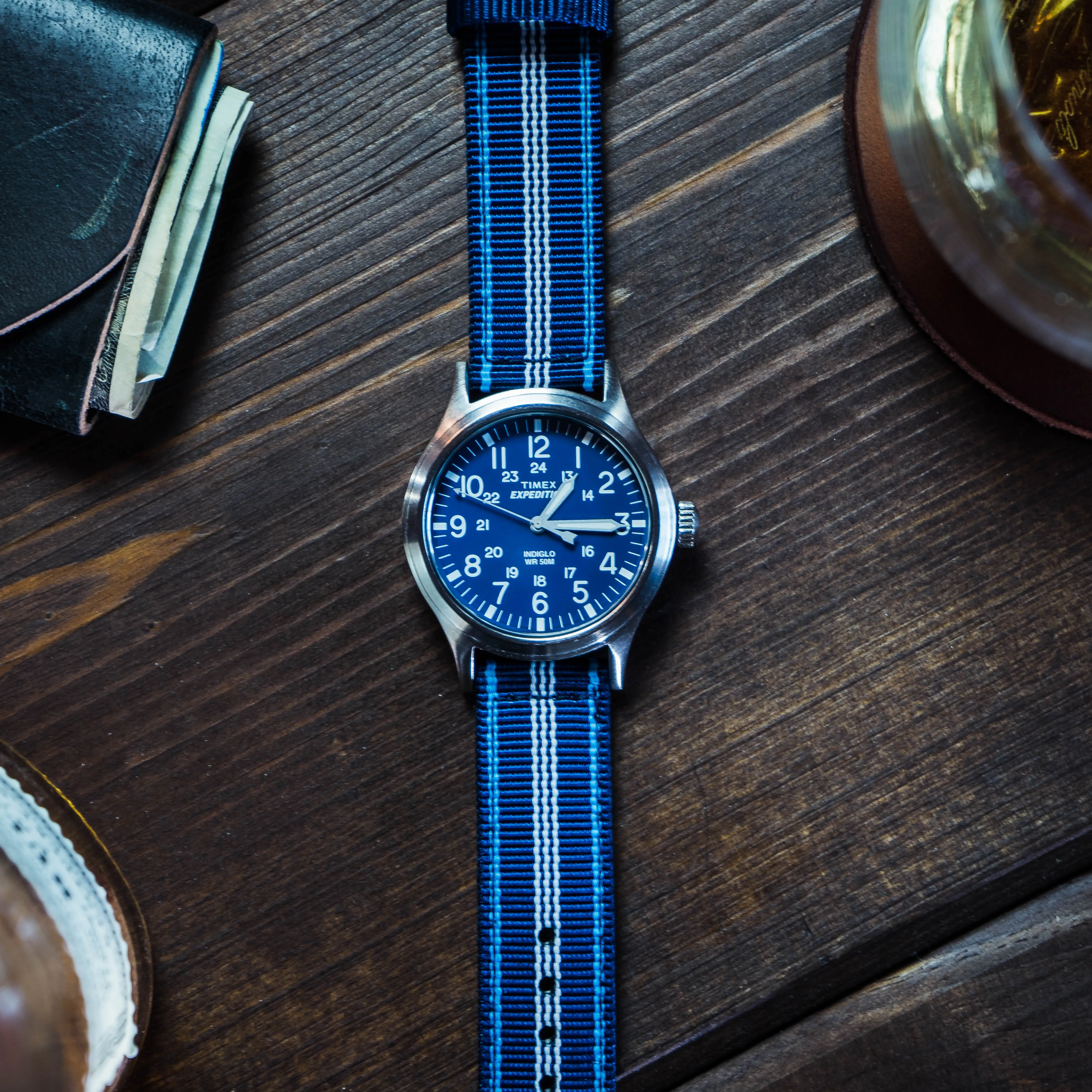 Navy Aqua Blue Two Piece NATO® style Watch Band