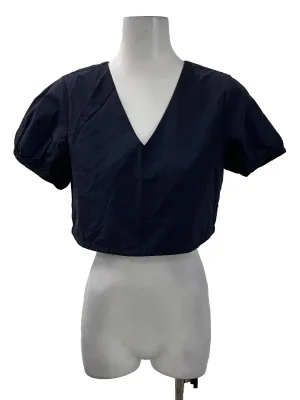 Navy Puff Sleeve Crop Top