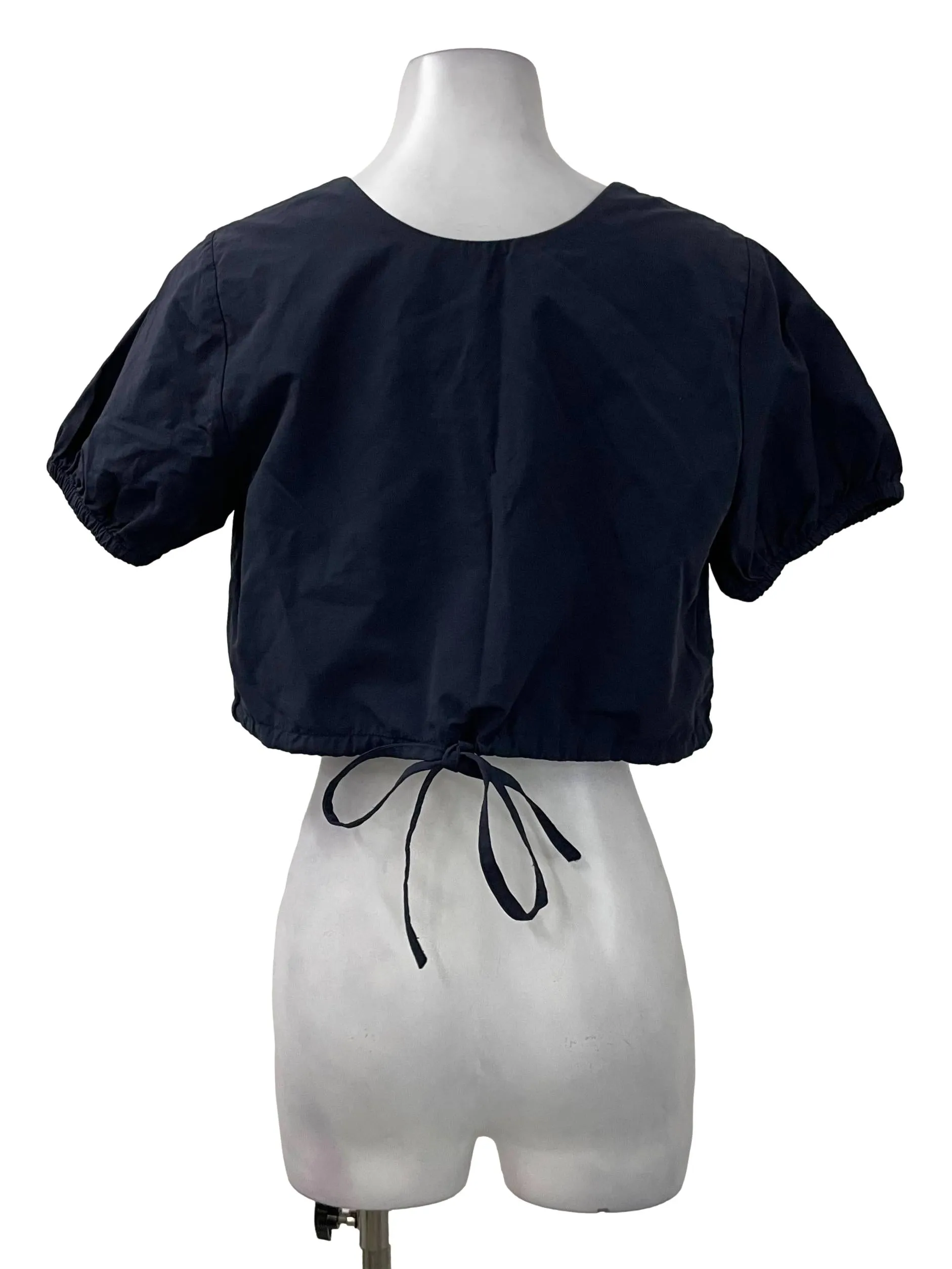 Navy Puff Sleeve Crop Top