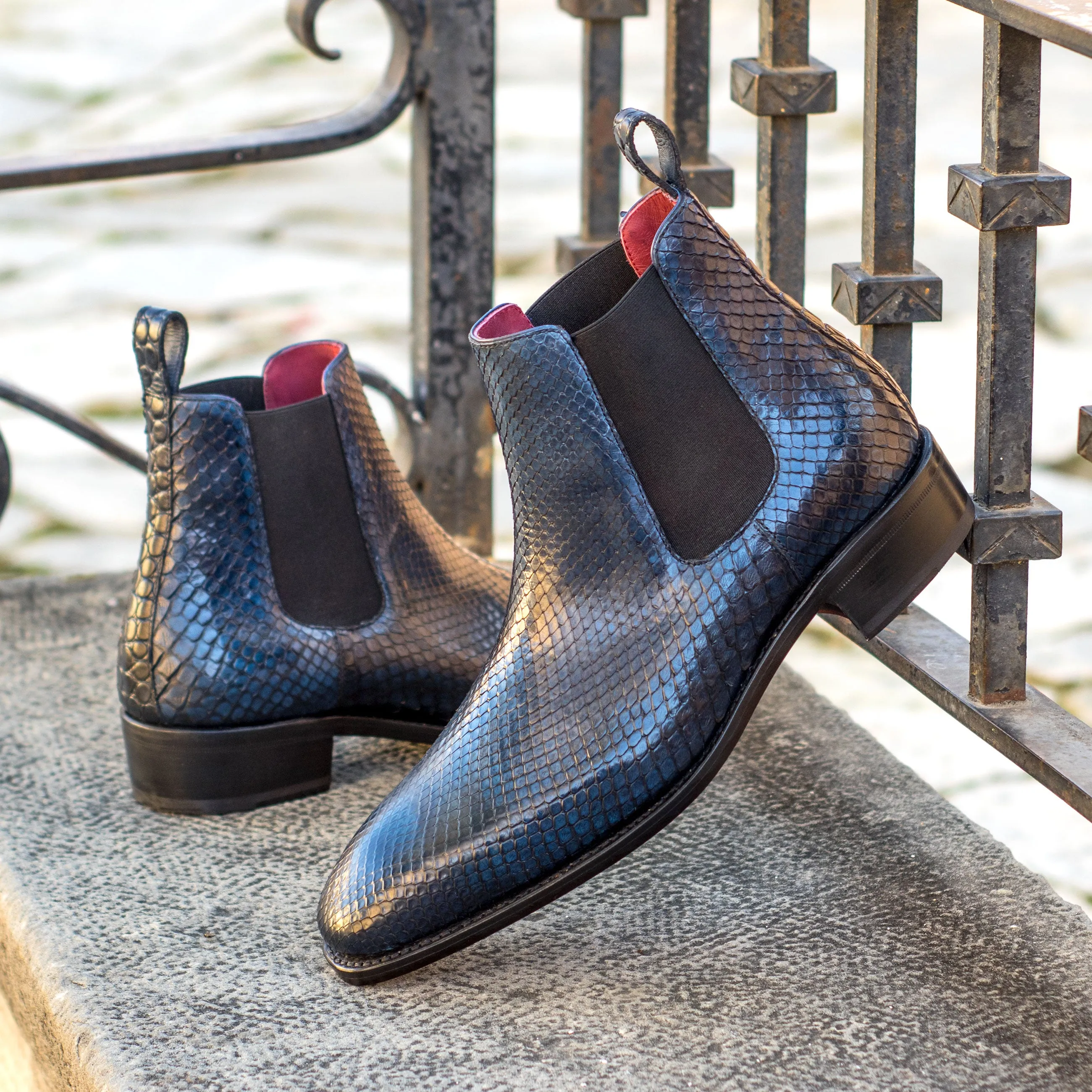 Navy Python Chelsea Boots