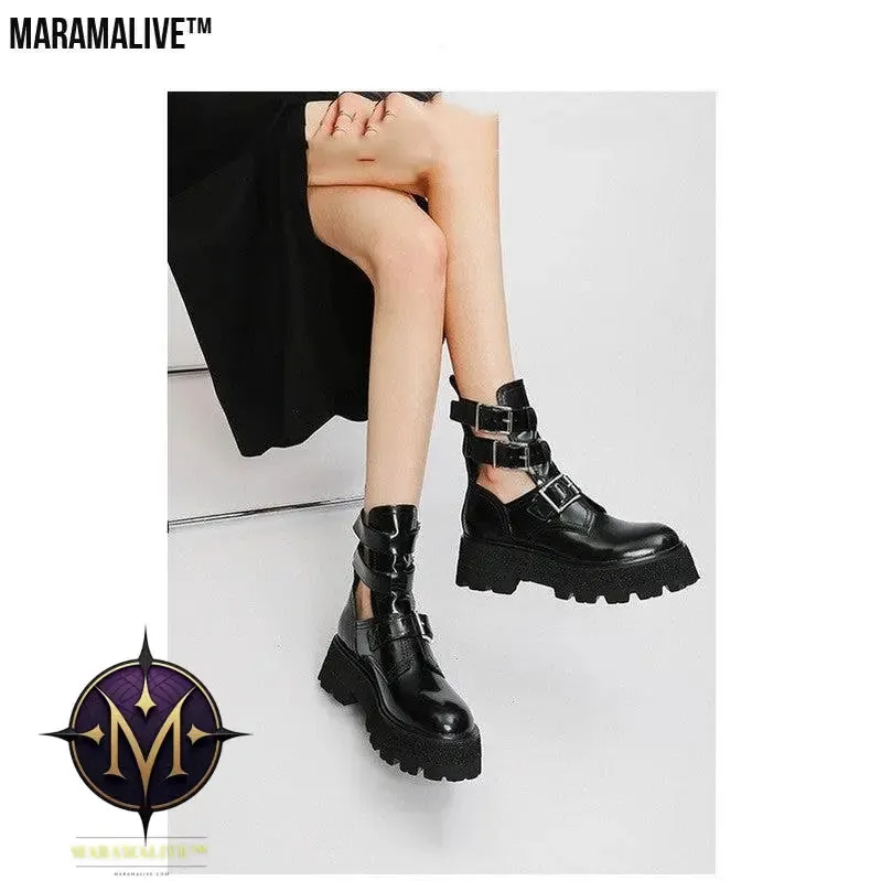 New Leather And Black Maramalive™ Platform Hollow Boots