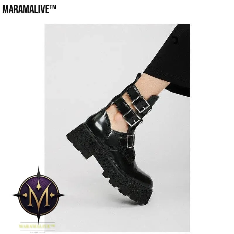 New Leather And Black Maramalive™ Platform Hollow Boots