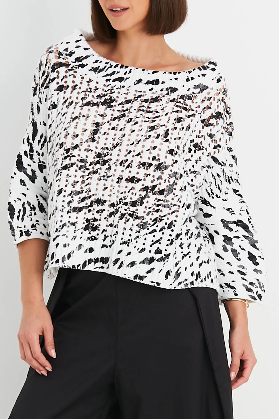 Pima Cotton Dalmatian Boatneck Sweater