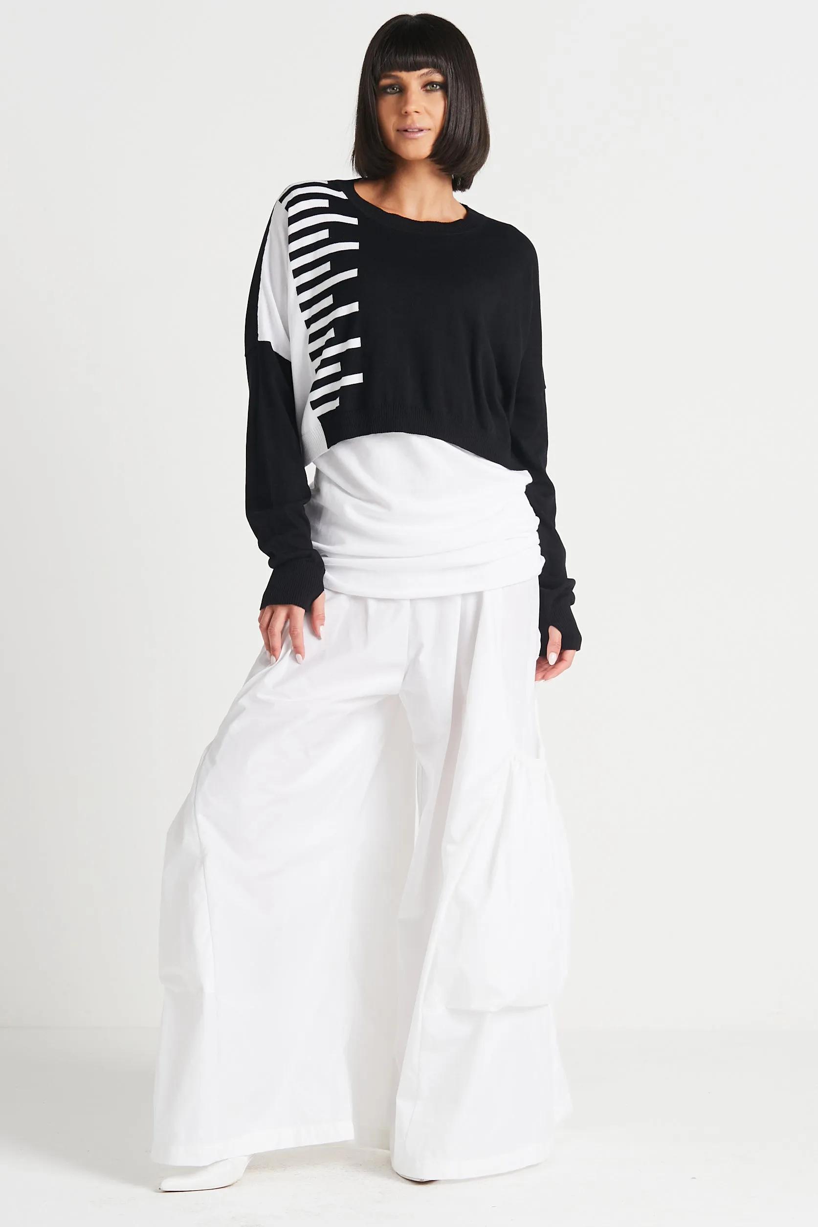 Pima Cotton Keyboard Cropped Crewneck Sweater